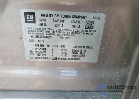 2013 Buick Encore Convenience z USA, uszkodzony, nr VIN KL4CJBSB6DB142023